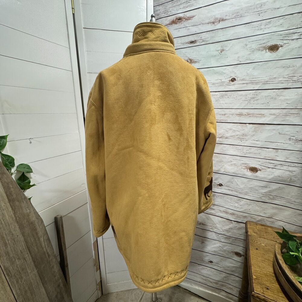 Coldwater Creek Wolf Coat Jacket Tan Faux Suede Lined Full Zip Fur Hooded Medium - Picture 11 of 14